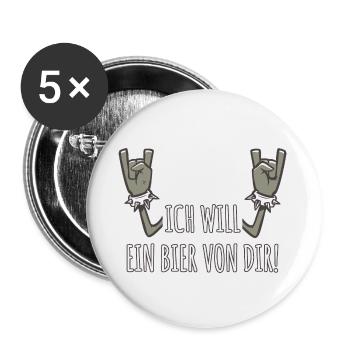Pommesgabel Spruch Ich Will Ein Bier Von Dir - Buttons klein 25 mm (5er Pack) - Weiß - Vorne