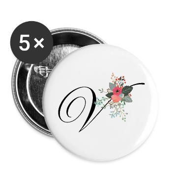 Lettre v fleuris - Lot de 5 petits badges (25 mm) - blanc - Devant