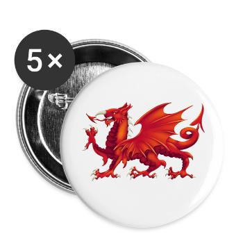 Walisischer Drache - Y Ddraig Goch - Buttons klein 25 mm (5er Pack) - Weiß - Vorne