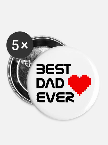 BEST DAD EVER mit Pixelherz - Buttons klein 25 mm (5er Pack) - Weiß