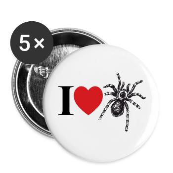 J’adore les araignées avec un cœur et une silhouette d’araignée - Lot de 5 petits badges (25 mm) - blanc - Devant