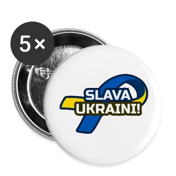 Ukraine Support: Slava Ukraini Ribbon - Buttons small 1''/25 mm (5-pack) - white - Front