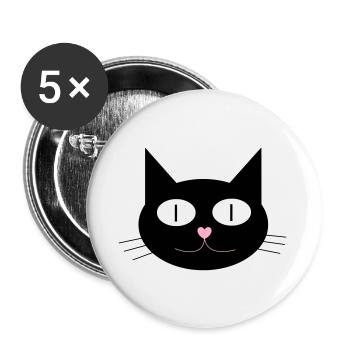 Cute cat, tomcat with heart-shaped nose - Buttons small 1''/25 mm (5-pack) - white - Front