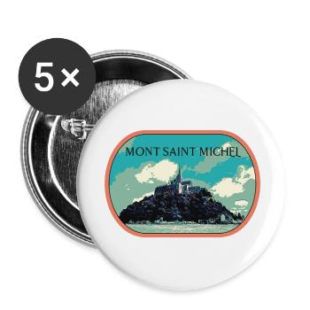 Illustration in blue and green of Mont Saint Michel - Buttons small 1''/25 mm (5-pack) - white - Front