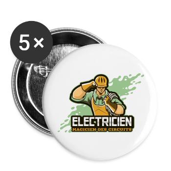Electricien Humour Magicien Des Circuits - Lot de 5 petits badges (25 mm) - blanc - Devant