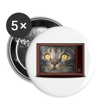 Katze im Fernsehen - Buttons klein 25 mm (5er Pack) - Weiß - Vorne
