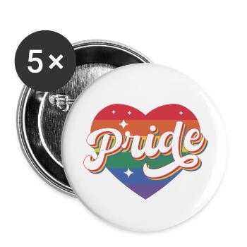 Fierté Cœur arc-en-ciel - Lot de 5 petits badges (25 mm) - blanc - Devant