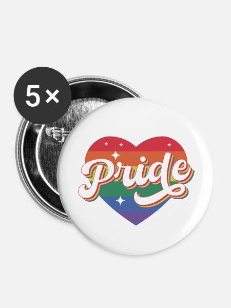 Pride Regenbogen Herz - Buttons klein 25 mm (5er Pack) - Weiß