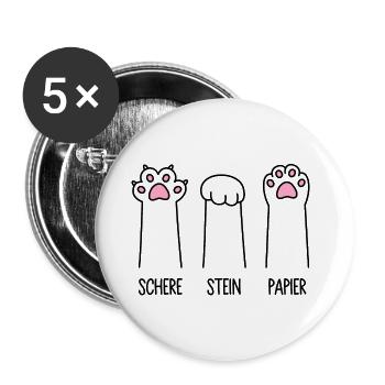 Schere Stein Papier Katze Pfote Spiel Katzenpfoten - Buttons klein 25 mm (5er Pack) - Weiß - Vorne