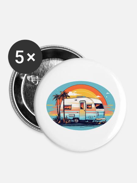 Urlaubsmodus im Camper - Buttons klein 25 mm (5er Pack) - Weiß