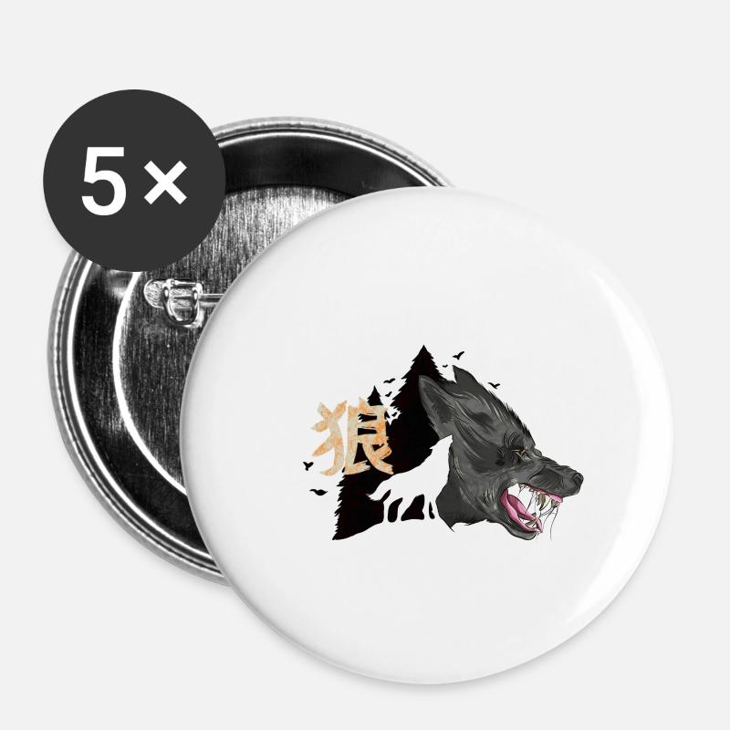 Howling Wolf - Buttons klein 25 mm (5er Pack) - Weiß