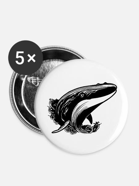 Wal Meer Fische - Buttons klein 25 mm (5er Pack) - Weiß