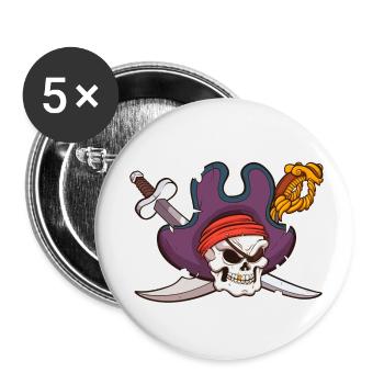 Crâne de pirate - Lot de 5 petits badges (25 mm) - blanc - Devant
