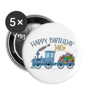 Train pour enfants Chemin de fer Joyeux anniversaire 10 - Lot de 5 petits badges (25 mm) - blanc - Devant