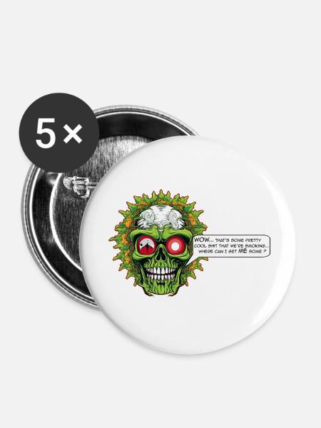 Marihuana - Comic Schädel - Buttons klein 25 mm (5er Pack) - Weiß
