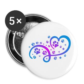 Herz mit Pfötchen und Sternen - Buttons klein 25 mm (5er Pack) - Weiß - Vorne