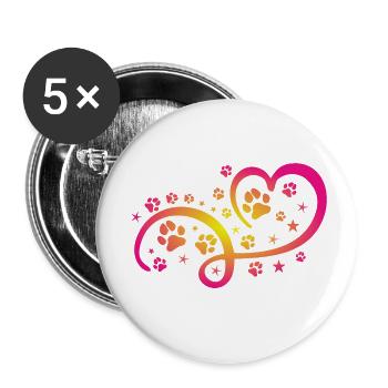 Herz mit Pfötchen und Sternen - Buttons klein 25 mm (5er Pack) - Weiß - Vorne