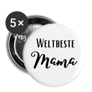 Weltbeste Mama - Buttons klein 25 mm (5er Pack) - Weiß - Vorne