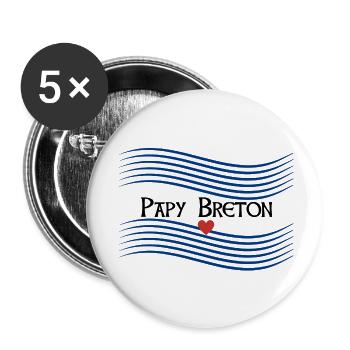 Papy Breton Marinière Fête des grands-pères - Lot de 5 petits badges (25 mm) - blanc - Devant