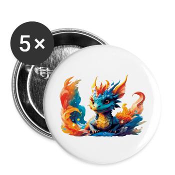 dragon, fire, child, blue, horns, boy, friend - Buttons small 1''/25 mm (5-pack) - white - Front