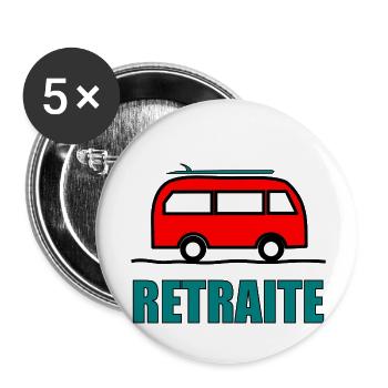 RETRAITE. BONNE RETRAITE. JOYEUSE RETRAITE. COEUR - Lot de 5 petits badges (25 mm) - blanc - Devant