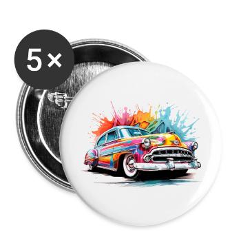 bunter Oldtimer - Buttons klein 25 mm (5er Pack) - Weiß - Vorne