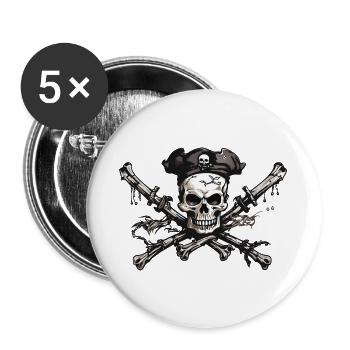 Drapeau pirate tête de mort Boucanier Halloween Design - Lot de 5 petits badges (25 mm) - blanc - Devant