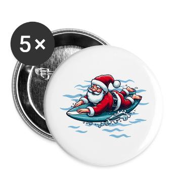 Père Noël surf - Lot de 5 petits badges (25 mm) - blanc - Devant