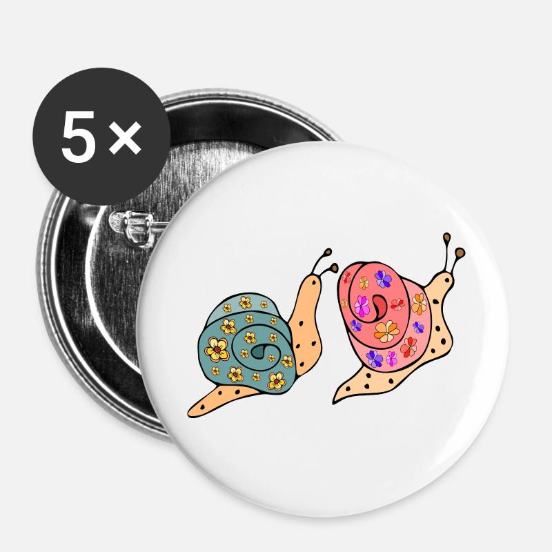 Escargots - Lot de 5 petits badges (25 mm) - blanc