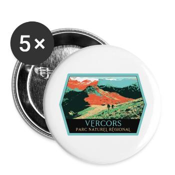 Randonnée Parc Naturel Vercors: Aventure Naturelle - Lot de 5 petits badges (25 mm) - blanc - Devant
