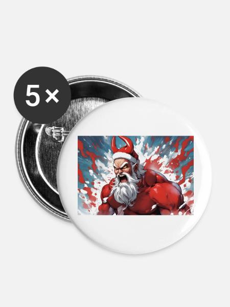 crazy Weihnachtsmann - Buttons klein 25 mm (5er Pack) - Weiß
