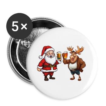 Weihnachten Bier Weihnachtsmann Rentier Prost - Buttons klein 25 mm (5er Pack) - Weiß - Vorne
