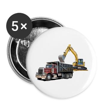 Lastwagen mit Bagger - Buttons klein 25 mm (5er Pack) - Weiß - Vorne
