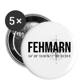 Koordinaten Fehmarn - Buttons klein 25 mm (5er Pack) - Weiß - Vorne