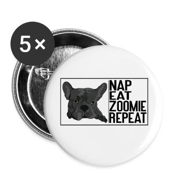 Nap Eat Zoomie Repeat – Bouledogue français - Lot de 5 petits badges (25 mm) - blanc - Devant