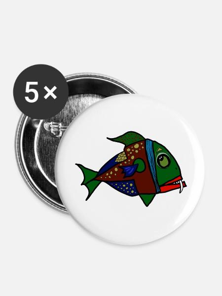 fisch anglerfisch - Buttons klein 25 mm (5er Pack) - Weiß