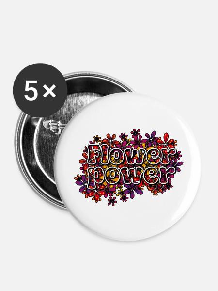 Flower Power - Buttons klein 25 mm (5er Pack) - Weiß