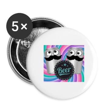 Beer cans with moustaches and googly eyes - colorful - Buttons small 1''/25 mm (5-pack) - white - Front