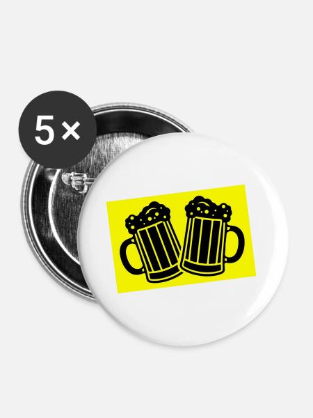 Bier Symbol Saufen - Buttons klein 25 mm (5er Pack) - Weiß