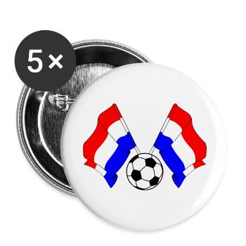 Deux drapeaux néerlandais avec un ballon de football - Lot de 5 petits badges (25 mm) - blanc - Devant