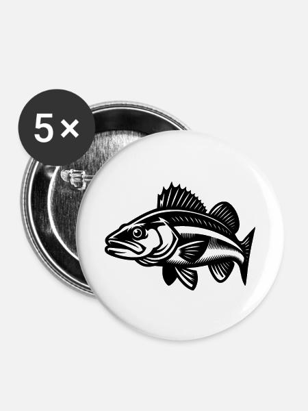 Schwimmender Zander Fisch - Buttons klein 25 mm (5er Pack) - Weiß