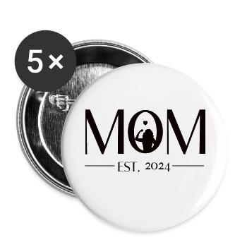 Mom to be - Mama est. 2024. Werdende Mutter - Buttons klein 25 mm (5er Pack) - Weiß - Vorne