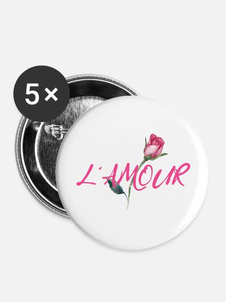 L' amour mit Rose - Buttons klein 25 mm (5er Pack) - Weiß