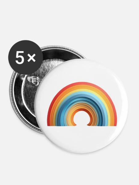 Papierstil Regenbogen (Stolz) - Buttons klein 25 mm (5er Pack) - Weiß