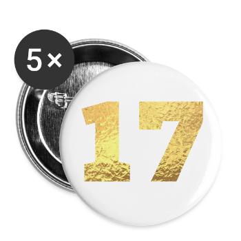 Numéro 17 paillettes doré - 17e anniversaire - Lot de 5 petits badges (25 mm) - blanc - Devant
