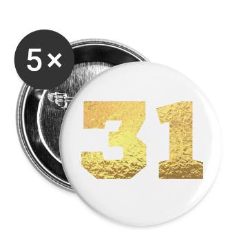 Numéro 31 paillettes doré - 31e anniversaire - Lot de 5 petits badges (25 mm) - blanc - Devant