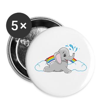 Elefantenbaby badet zwischen Regenbogen und Wolken - Buttons klein 25 mm (5er Pack) - Weiß - Vorne