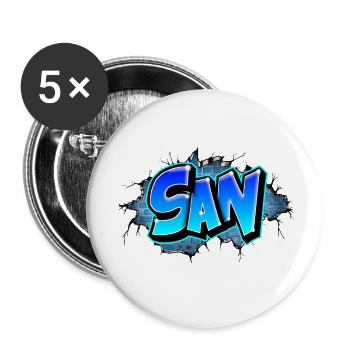 Graffiti SAN auf T-Shirts, Mützen, Taschen... - Buttons klein 25 mm (5er Pack) - Weiß - Vorne