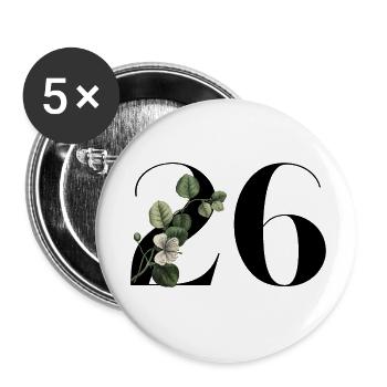Nummer 26 Blumengrün -26. Blumengeburtstag - Buttons klein 25 mm (5er Pack) - Weiß - Vorne