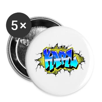 Graffiti KARL Wall Crack Ziegel Gelb - Buttons klein 25 mm (5er Pack) - Weiß - Vorne